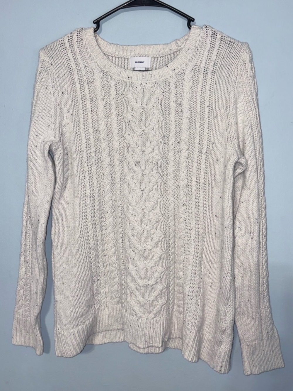 Old Navy M Women's Cream black Cable Knit Sweater fisherman cabin camping winter